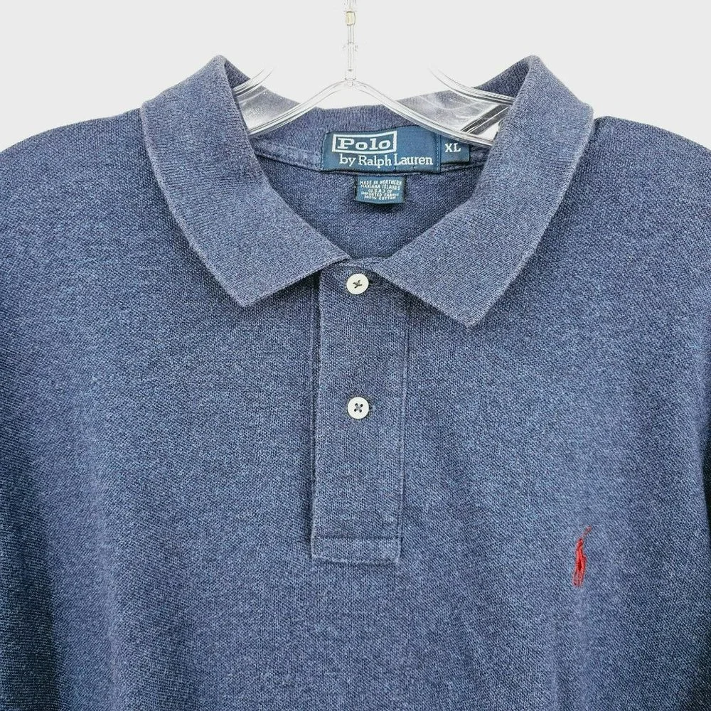 Polo Ralph Lauren Vintage Long Sleeve Shirt XL Blue Collared 2 Button Cotton USA